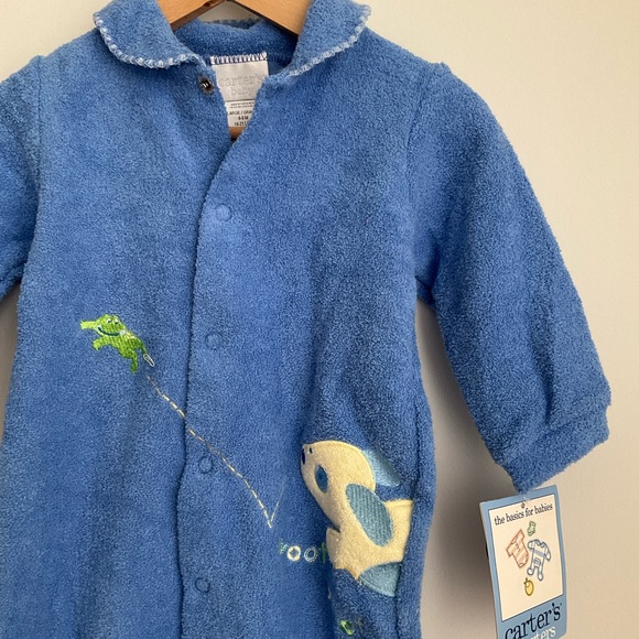 Carter's Other - Carter's NWT Blue Terry Footed One-Piece with Frog Embroidery and Dog applique
